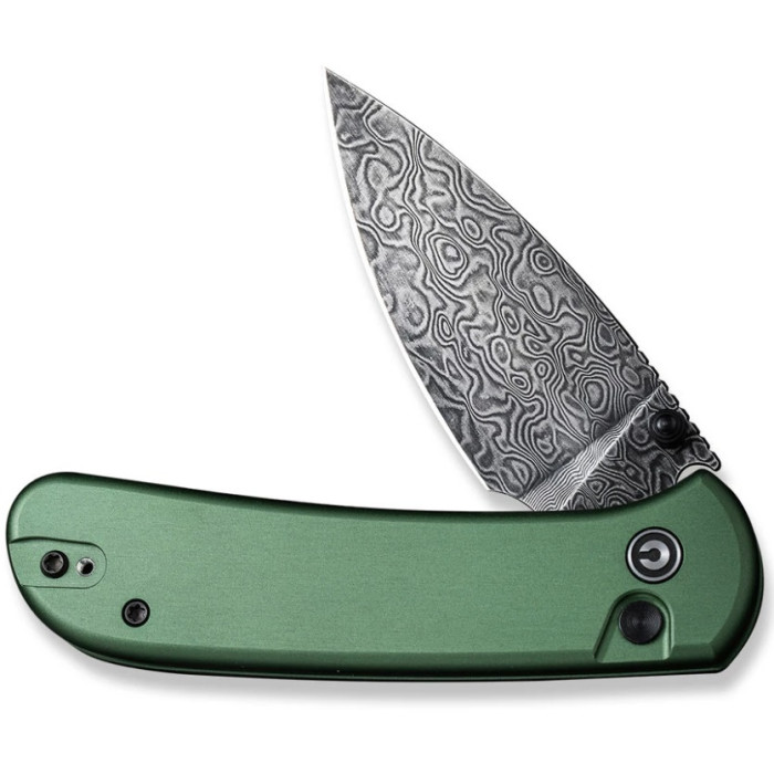 Ніж складаний Civivi Qubit, (7.6 см) Damascus / Aluminum темно-зелений (C22030E-DS1)