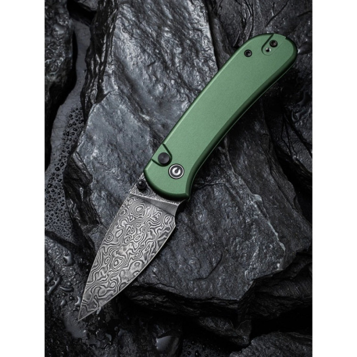 Ніж складаний Civivi Qubit, (7.6 см) Damascus / Aluminum темно-зелений (C22030E-DS1)