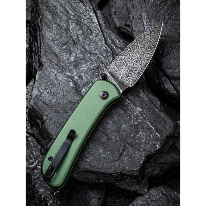Ніж складаний Civivi Qubit, (7.6 см) Damascus / Aluminum темно-зелений (C22030E-DS1)