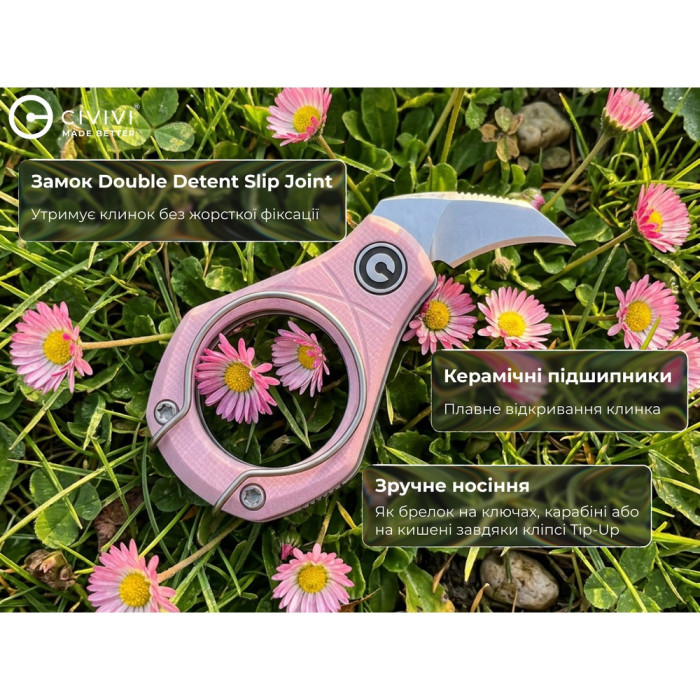 Нож складной Civivi Pyrus (1.6 см) 14C28N / G10 розовый (C23038-5)