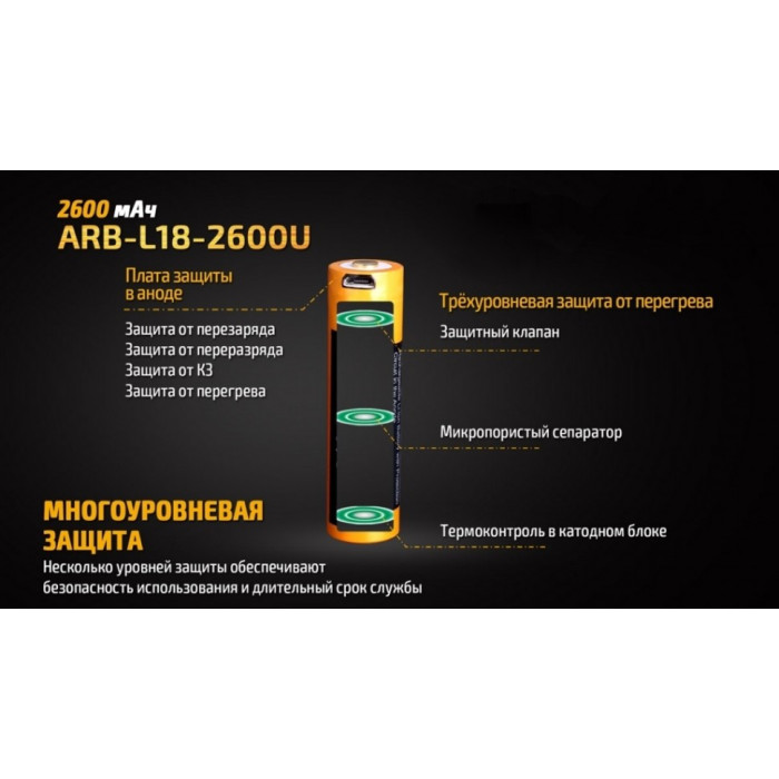 Аккумулятор 18650 Fenix ARB-L18-2600U - 2600 mAh (ARB-L18-2600U)