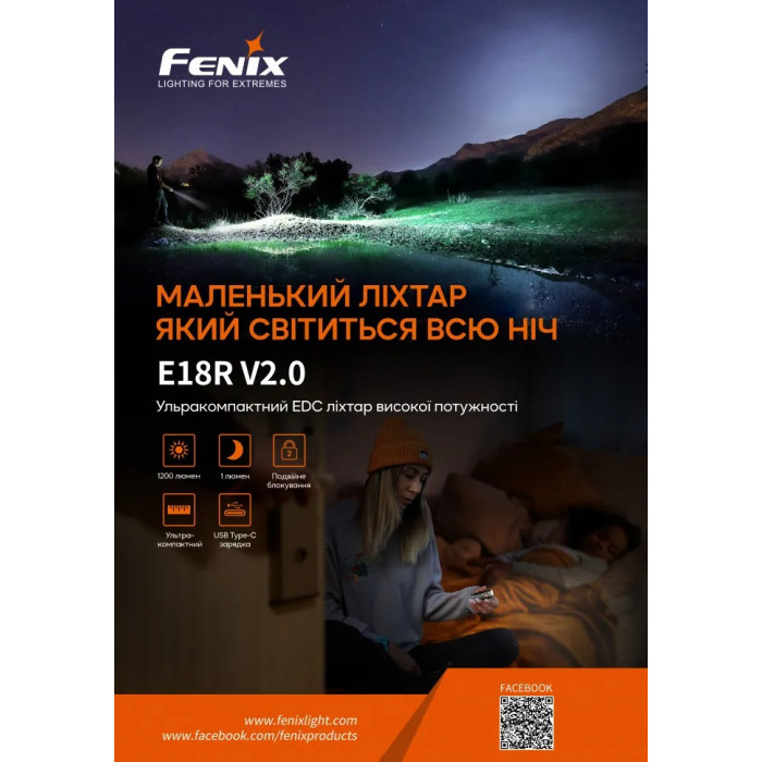 Ліхтар ручний Fenix E18R V2.0 (E18RV20)