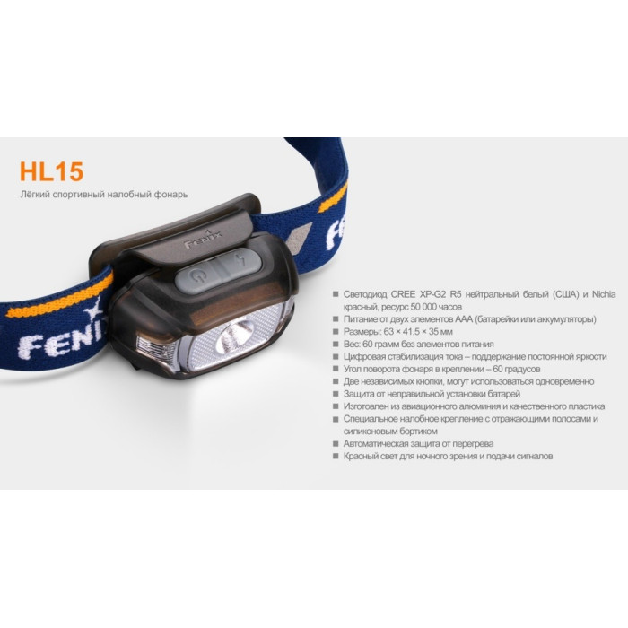 Налобний ліхтар Fenix HL15 Black - Cree XP-G2 R5 Neutral White (HL15bk)