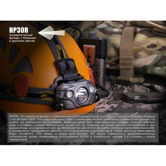 Налобний ліхтар Fenix HP30R Black - Cree XM-L2, XP-G2 (R5) (HP30Rblack)