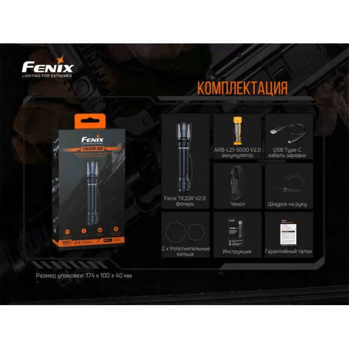 Фонарь ручной Fenix TK20R V2.0 - Luminus SFT70, ANSI 3000 lm, 21700 (TK20RV20)