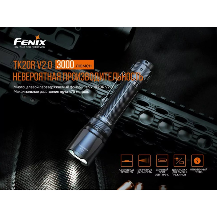 Фонарь ручной Fenix TK20R V2.0 - Luminus SFT70, ANSI 3000 lm, 21700 (TK20RV20)