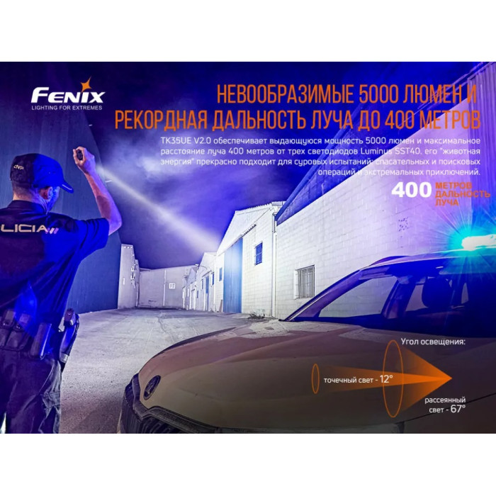Фонарь ручной Fenix TK35UE V2.0 3 х LUMINUS SST40, ANSI 5000 lm, 18650 (TK35UEV20)