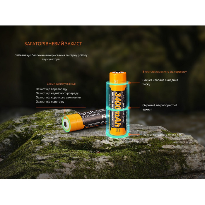 Акумулятор 18650 Fenix 3400 mAh Type-C V3.0 (ARB-L18-3400U-V30)