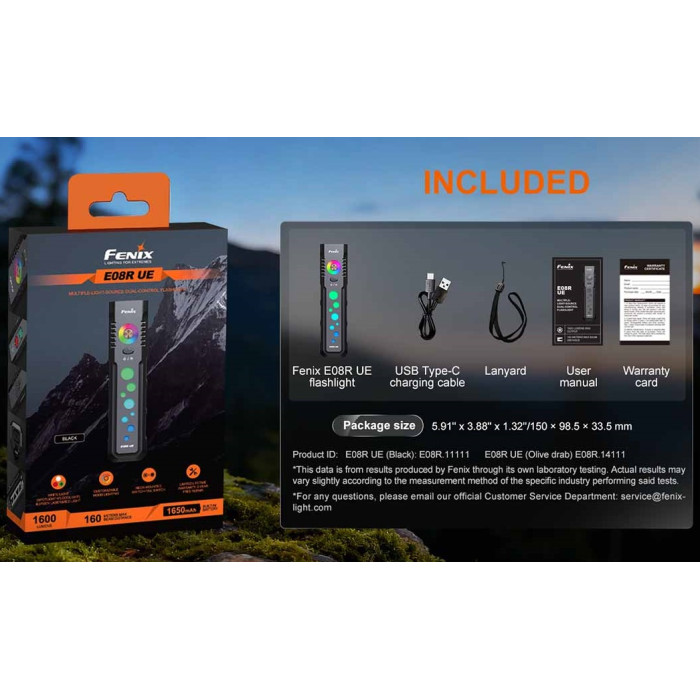 Фонарь наключный Fenix E08R UE, Black (E08RUEB)
