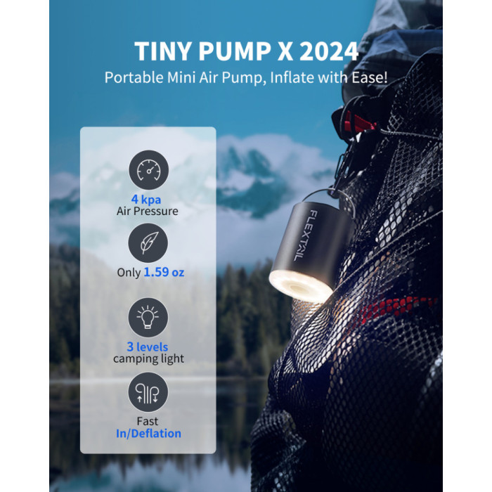 Насос-ліхтар кемпінговий із вакуумними пакетами (2 шт) Flextail Tiny Pump Х, чорний (6975755966335)