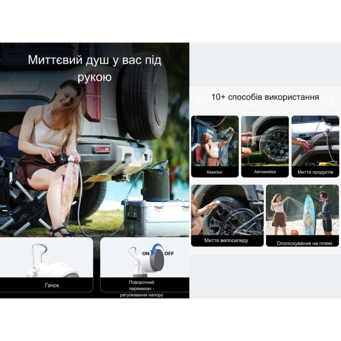 Душ портативный с насосом на аккумуляторе Flextail Tiny Shower, белый (TS650WT)