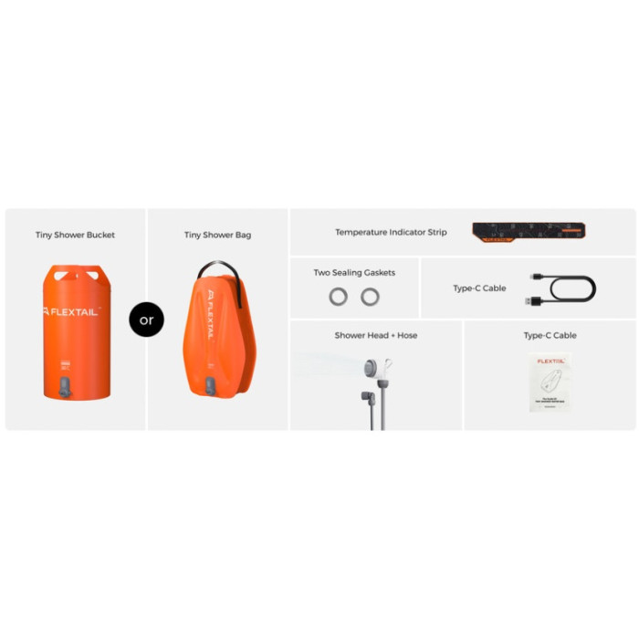 Душ портативний із ємністю та насосом Flextail Tiny Shower Bag, 20л, помаранчевий (TSB-650)