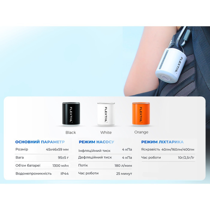 Насос-фонарь кемпинговый Flextail Tiny Pump 2X, белый (TY2X1600-WT-i)