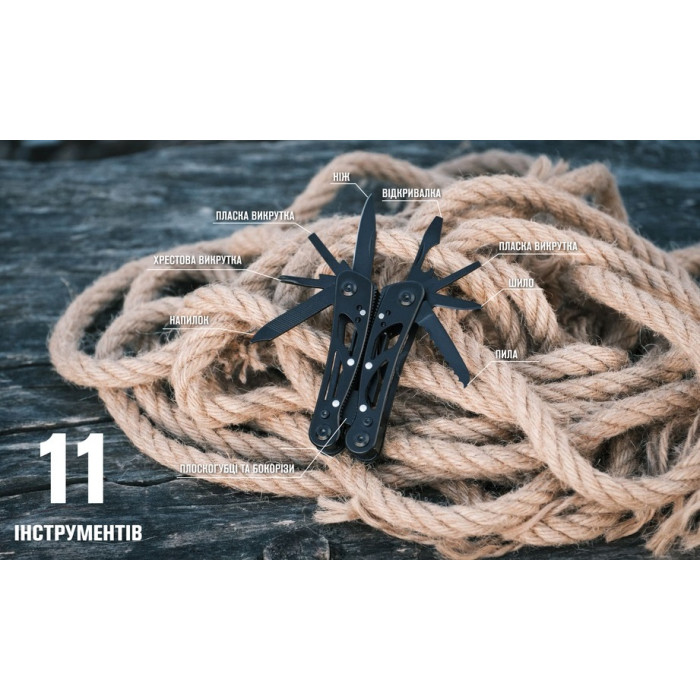 Мультитул Ganzo G104S, (11.4 см) 11 функций, черный + чехол (G104S-B)
