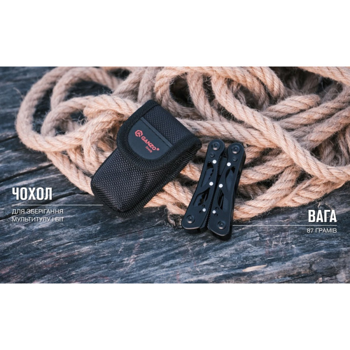 Мультитул Ganzo G104S, (11.4 см) 11 функций, черный + чехол (G104S-B)