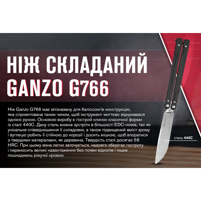 Ніж складаний Ganzo G766 Black (G766-BK)