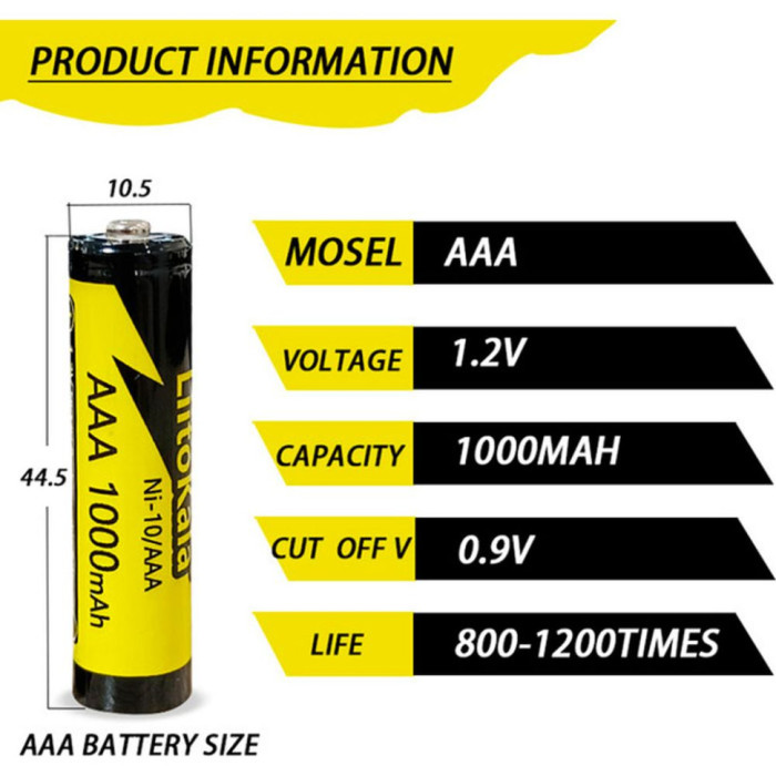 Аккумулятор LiitoKala Ni-10/AAA 1.2V AAA 1000mAh battery (Ni-10/AAA)