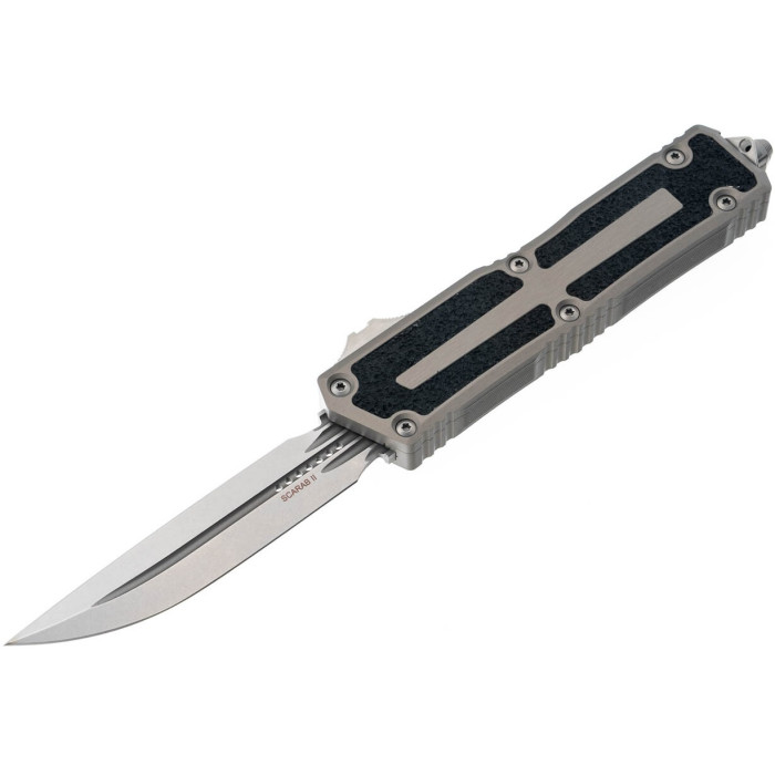 Нож складной Microtech Scarab II Gen III D/E-S, stonewash, черно-серый (1180-10NC)