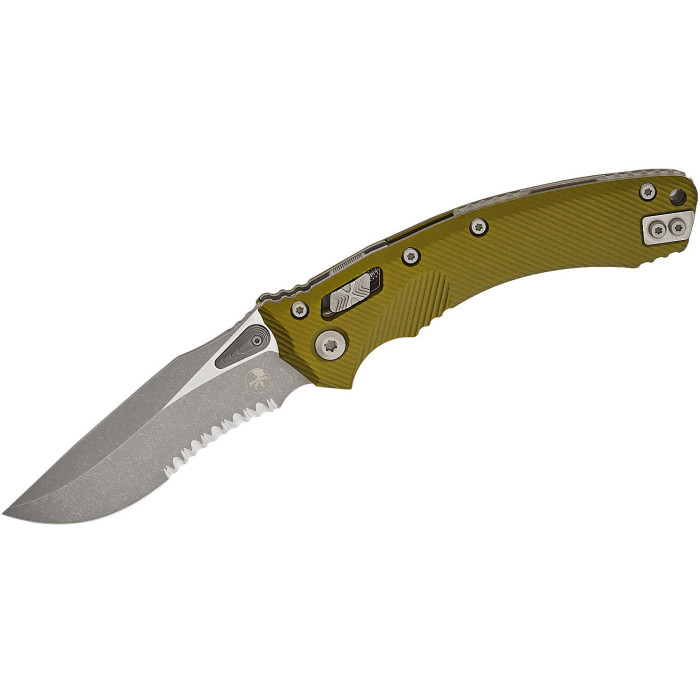 Нож складной Microtech Amphibian Ram-Lok, клинок полусеррейтор, Apoc Fluted, рукоятка G10 OD Green (137RL-11APFLOD)