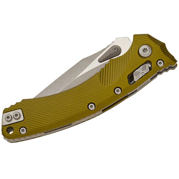 Нож складной Microtech Amphibian Ram-Lok, клинок полусеррейтор, Apoc Fluted, рукоятка G10 OD Green (137RL-11APFLOD)
