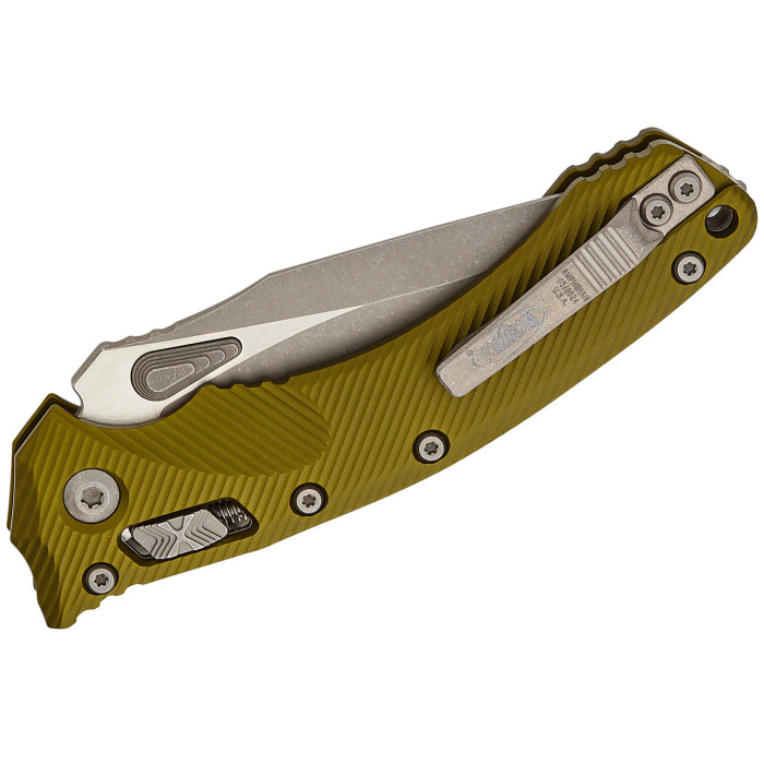 Нож складной Microtech Amphibian Ram-Lok, клинок полусеррейтор, Apoc Fluted, рукоятка G10 OD Green (137RL-11APFLOD)