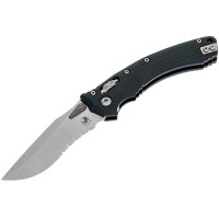 Нож складной Microtech Amphibian Ram-Lok, клинок полусеррейтор, Stwsh Fluted, рукоятка черная G10 (137RL-11FLGTBK)