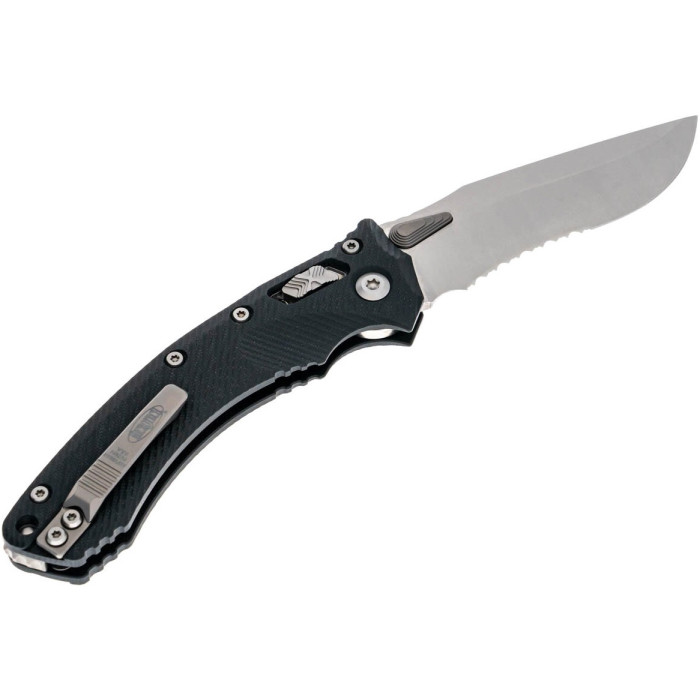Нож складной Microtech Amphibian Ram-Lok, клинок полусеррейтор, Stwsh Fluted, рукоятка черная G10 (137RL-11FLGTBK)