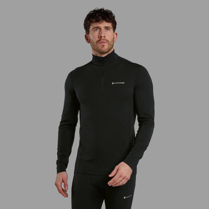 Термофутболка мужская Montane Malli Long Sleeve Zip T-Shirt, Black (MMLZT.BLA)