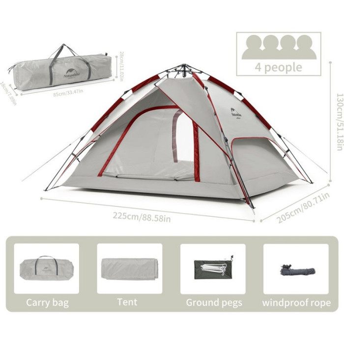 Намет Naturehike Automatic 4 NH21ZP008, Grey-Red (6927595777572)