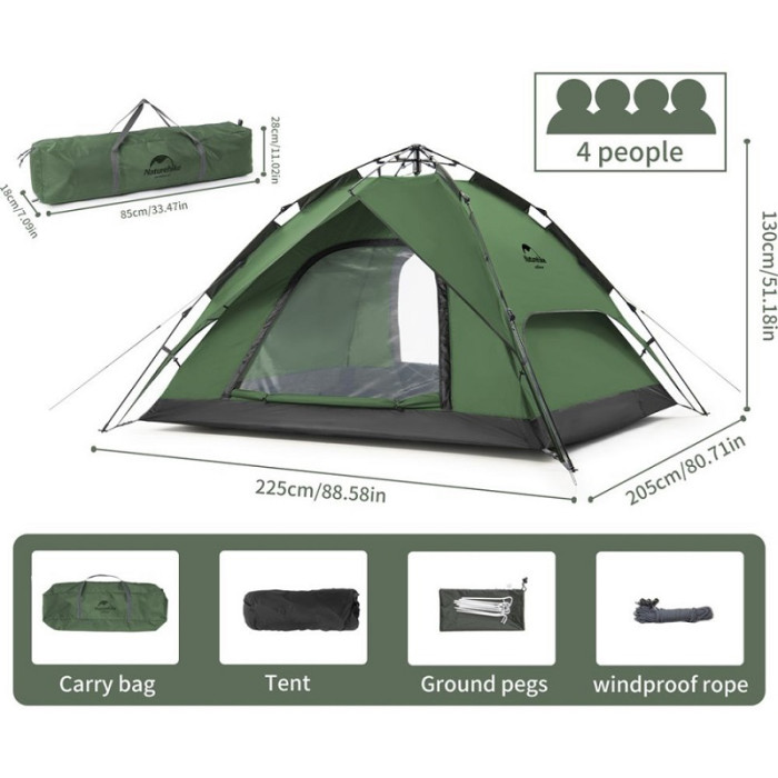 Намет Naturehike Automatic 4 NH21ZP008, Dark Green (6927595777909)