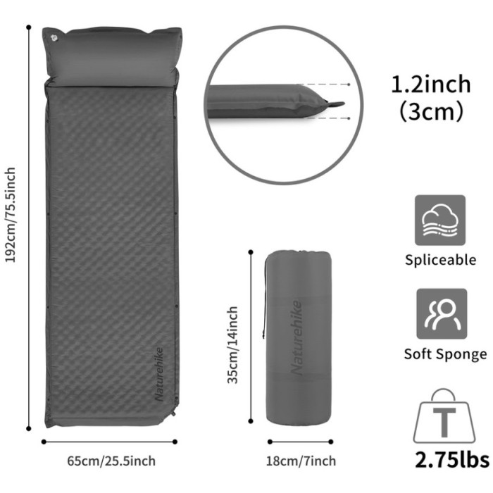 Самонадувний килимок Naturehike CNK2300DZ014, 60 mm, Graphite (6976507663953)