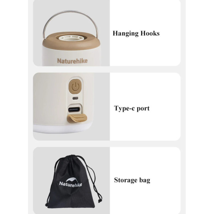 Мини насос - ночник - вентилятор Naturehike CNK2300DQ022, Beige (6976507665971)