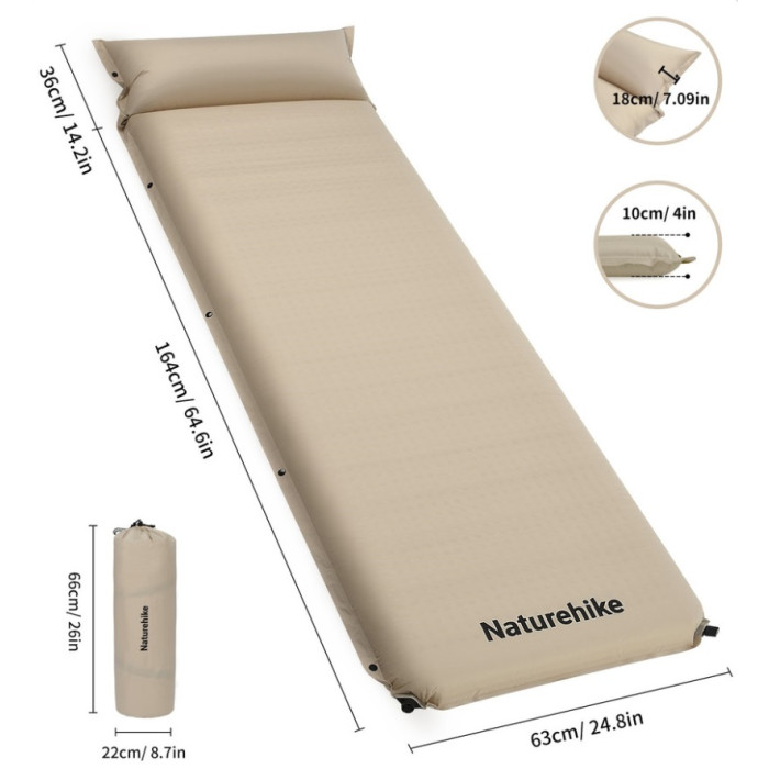 Самонадувний килимок Naturehike CNK2450WS020, 100 mm, Beige (6927595712719)