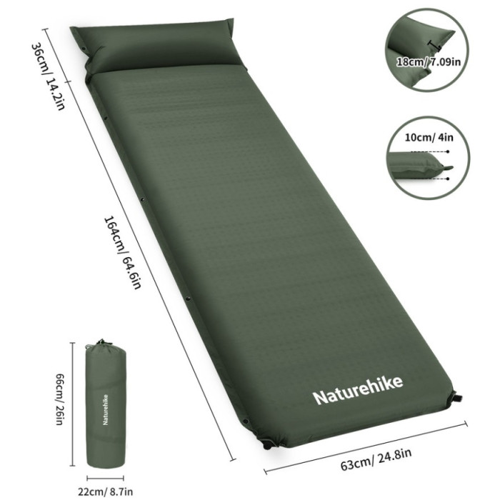Самонадувний килимок Naturehike CNK2450WS020, 100 mm, Green (6927595712733)