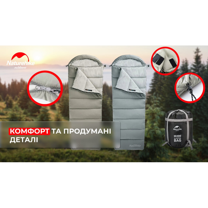 Спальний мішок Naturehike M400 NH20MSD02, Left Zip, Green (6975641885566)