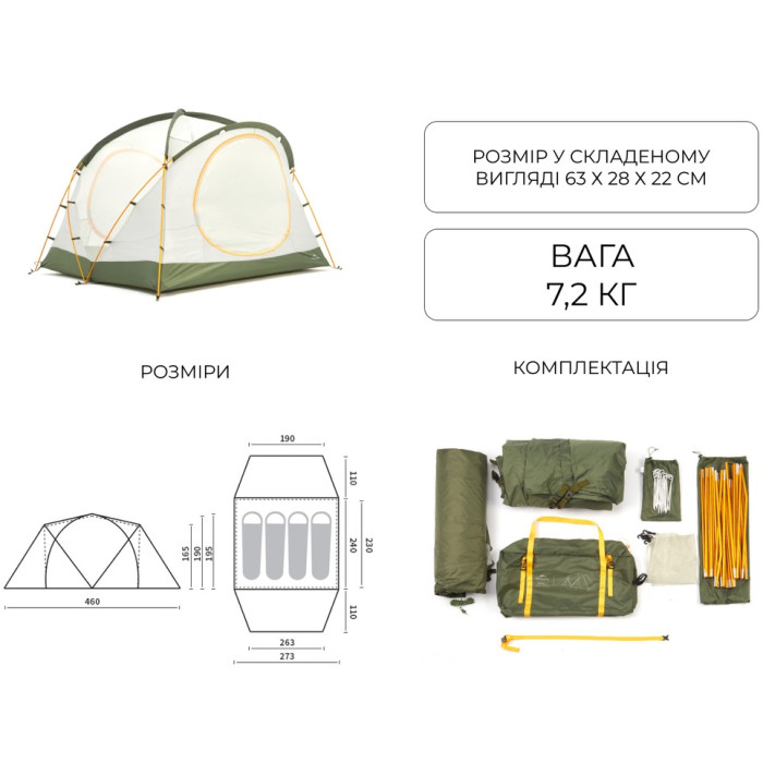 Намет Naturehike Kota 4 CNK2450WS041, Dark Green (6927595777886)