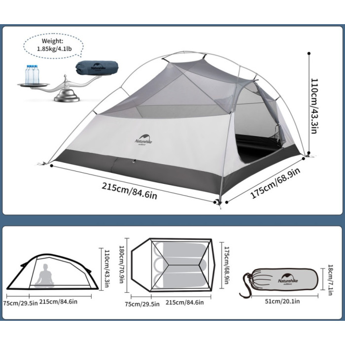 Намет Naturehike Cloud Up 3 UL NH18T030-T-T, 20D, Dark Blue (6927595783290)