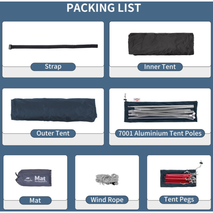Намет Naturehike Cloud Up 3 UL NH18T030-T-T, 20D, Dark Blue (6927595783290)