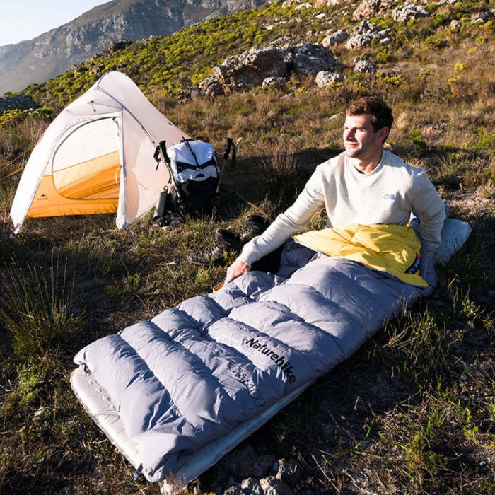 Спальний мішок Naturehike CW400 NH18C400-D, p-р M, Yellow-Grey (6927595794555)