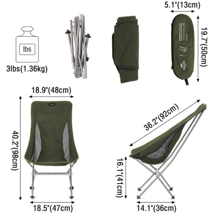 Крісло складане Naturehike YL06 NH18Y060-Z, aluminium, Green (6927595795866)