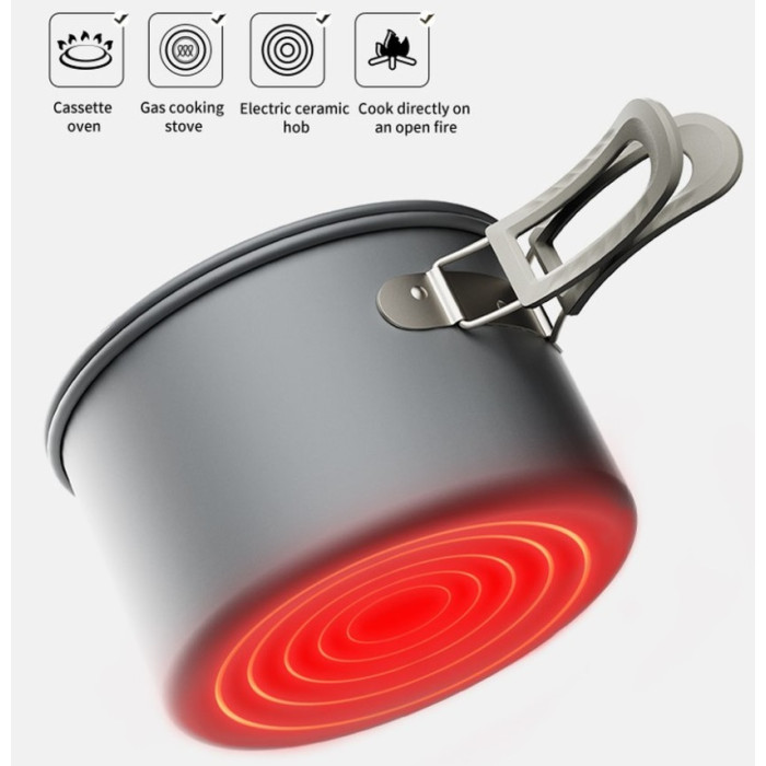  Набір посуду (2 каструлі, чайник, сковорідка) Naturehike CNK2450CF010, aluminium (6976507663281)