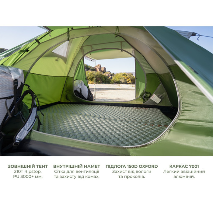 Палатка трехместная Naturehike Bleik Series Tent CNK2550WS038, зеленая (6977465863492)