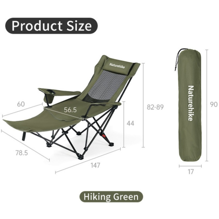 Крісло-шезлонг Naturehike CNK2550JJ023 Nightfall T05, Steel, Hiking Green (6977465865588)