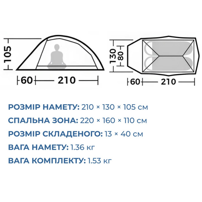 Палатка сверхлегкая двухместная Naturehike Cloud Up Pro CNK2350WS020, 20D, голубой (6977465865915)