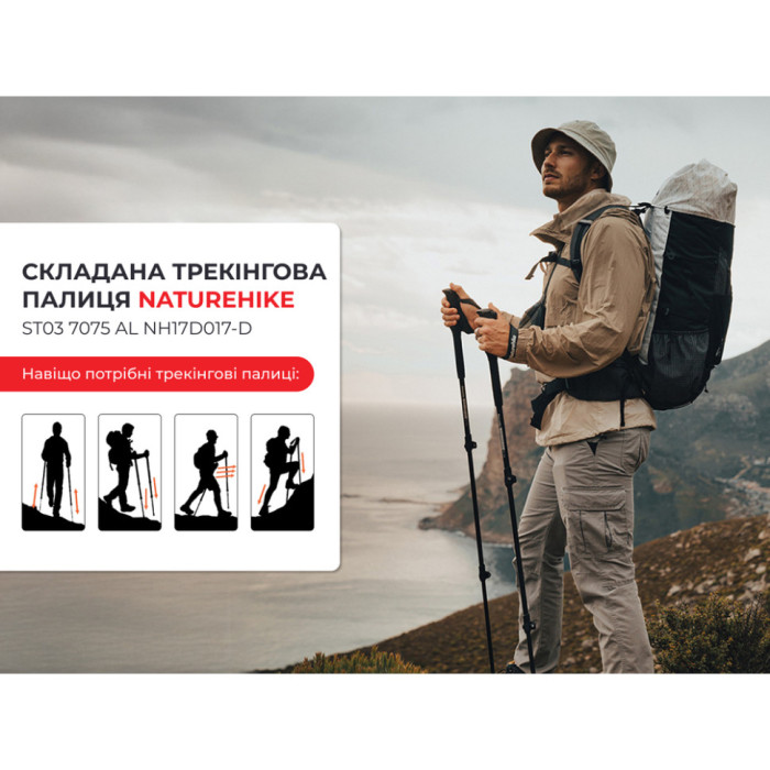 Трекінгова палиця (1 шт) Naturehike ST 03 7075 AL NH17D017-D, Grey (6927595720493)