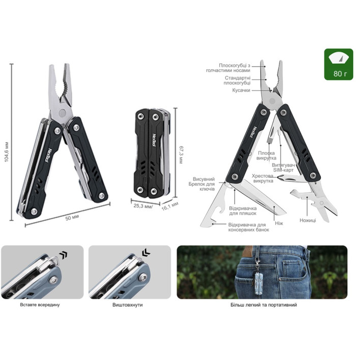 Мультитул NexTool Mini Sailor Pliers S11, Black (NE20156C)