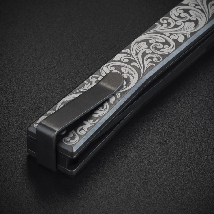 Ніж складаний Ocaso Engraved Titanium Solstice, Scroll + Black Blade (10ESB)