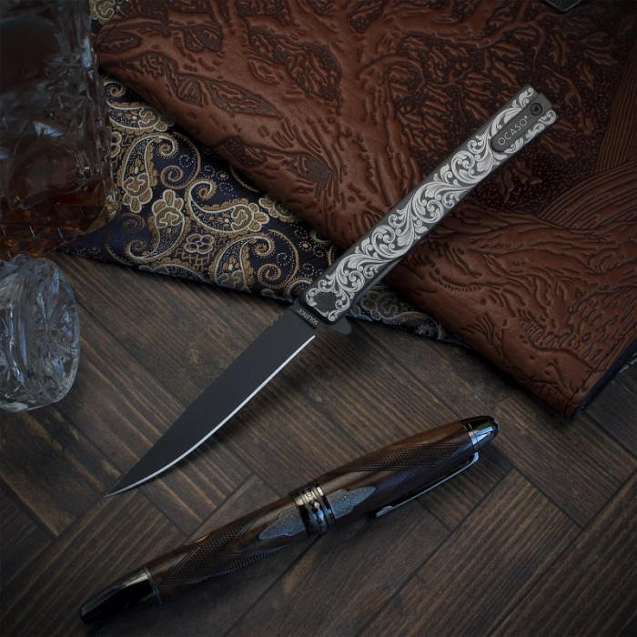 Ніж складаний Ocaso Engraved Titanium Solstice, Scroll + Black Blade (10ESB)