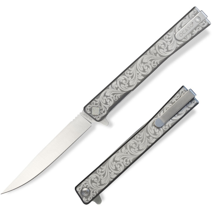 Ніж складаний Ocaso Engraved Titanium Solstice, Scroll + Satin Blade (10ESS)