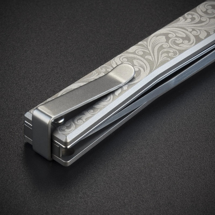 Ніж складаний Ocaso Engraved Titanium Solstice, Scroll + Satin Blade (10ESS)